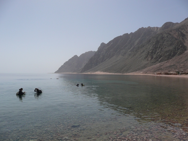 so schaut es aus am Sinai - die Wueste geht quasi direkt über ın das Rıff